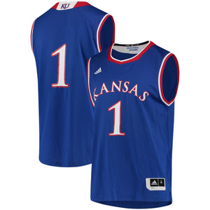 Men's Adidas #1 Royal Kansas Jayhawks Replica Basketball Jersey