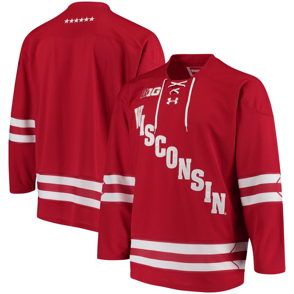 Men's Under Armour Red Wisconsin Badgers Replica Hockey Jersey