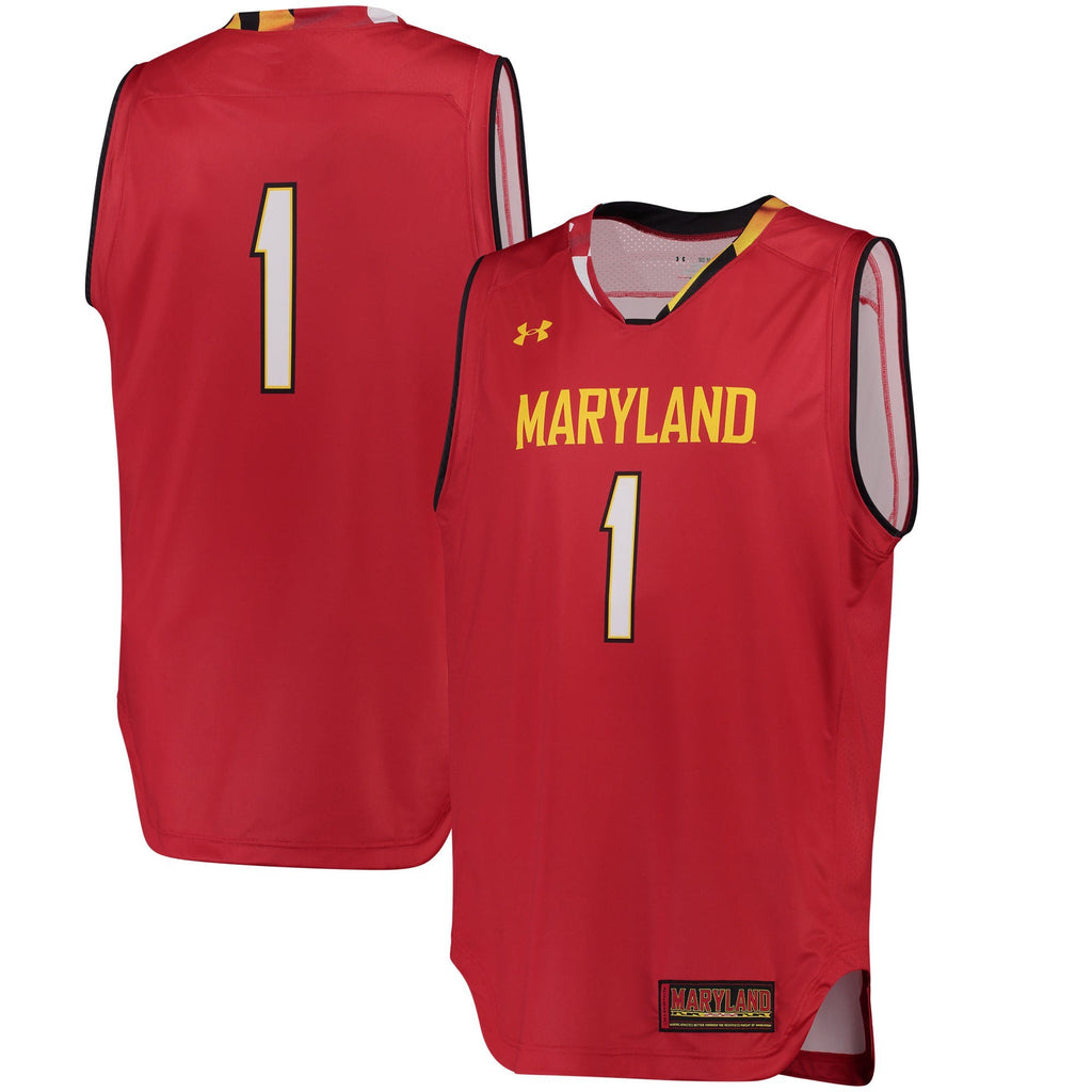 Men's Under Armour #1 Red Maryland Terrapins Replica Basketball Performance Jersey