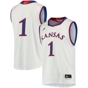 Men's Adidas #1 White Kansas Jayhawks Replica Basketball Jersey